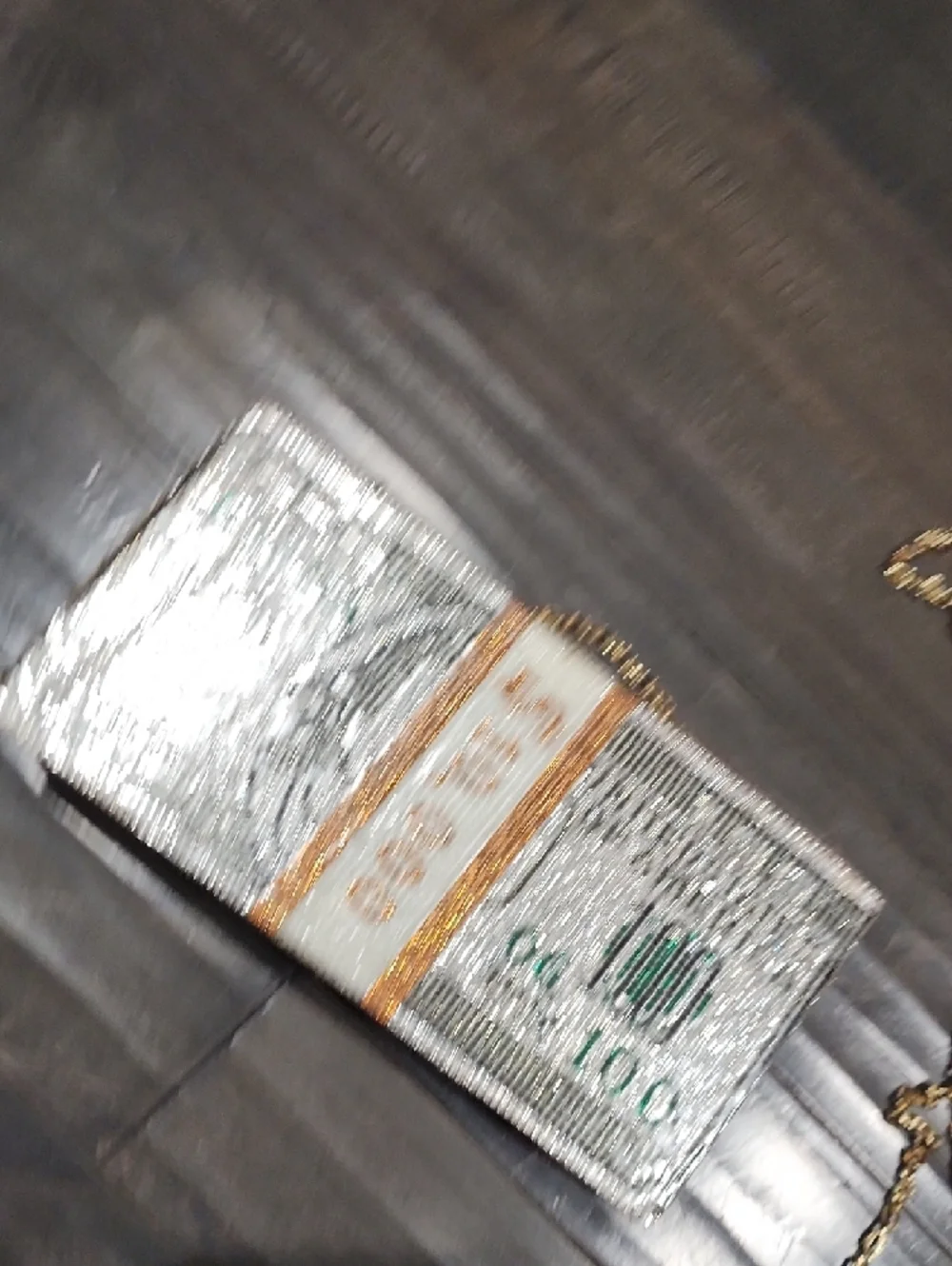 Gold & Green Money-Print Chain Clutch - Designer Style